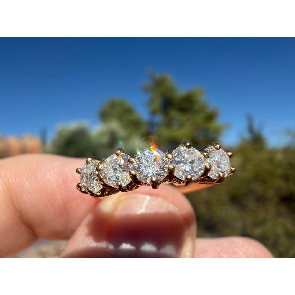 Vintage 14k Solid Yellow Gold Natural Earth Mined Diamond Ring - Size 8.5 Row